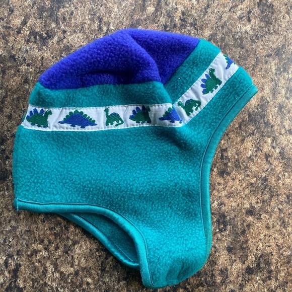 Other - Vintage 80s/90s Kids Dinosaur Fleece Hat Color Block Green Black Velcro Lot